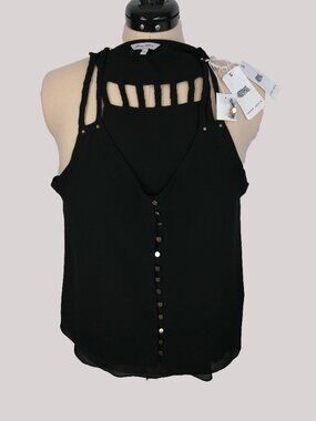 Naked Zebra Black Sleeveless Indie Tank Blouse Top